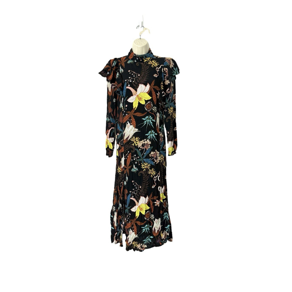 H&M Floral Ruffled Maxi Dress Sz 2 Dark Feminine Boho Autumn Bloggers Favorite - Picture 5 of 16